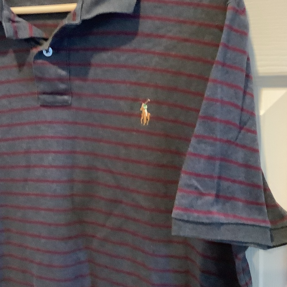 Polo by Ralph Lauren Men's Polo Shirt - Dark Blue and Burgundy - Picture 5 of 9
